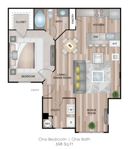 One Bedroom / One Bath - 698 Sq.Ft*